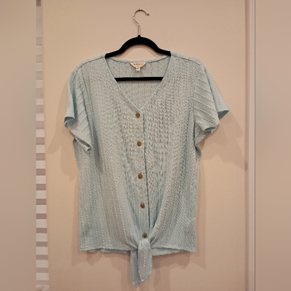Weatherproof Vintage Braided Knit Front Tie Top (L)